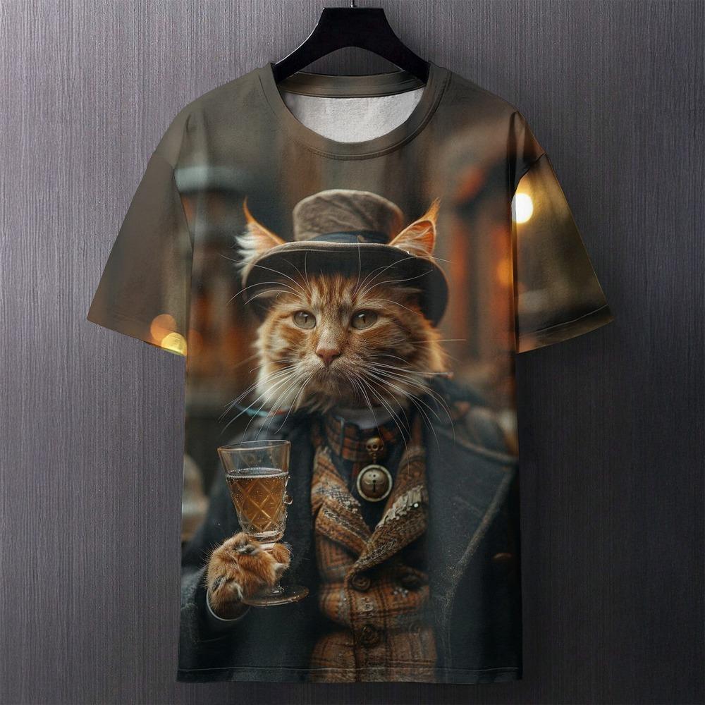 3D T-shirt Men's Cat Printed Comfortable Short Sleeved Comfortable Versatile T-shirts Fashionable