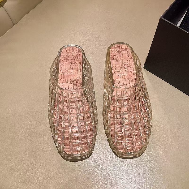 Fashion 2026 Women's New Luxury  Flat Slippers with Hollow PVC Breathable Summer Outerwear Baotou Bag and Casual Slippers