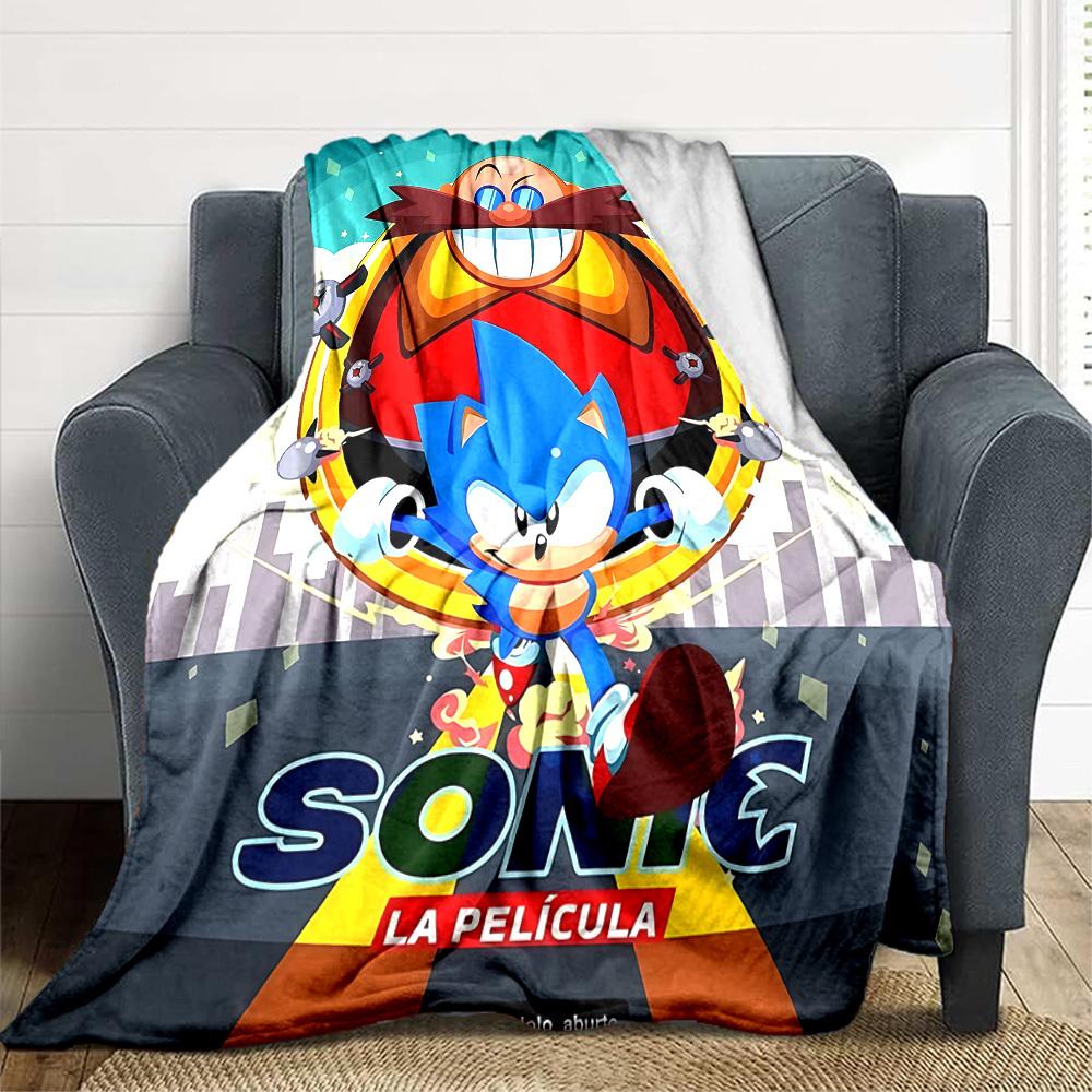 1pc Sonic Flannel Throw Blanket HD Printed Lightweight Soft Warm All Season Blanket for Sofa, Bed, Travel, Camping Machine Washable