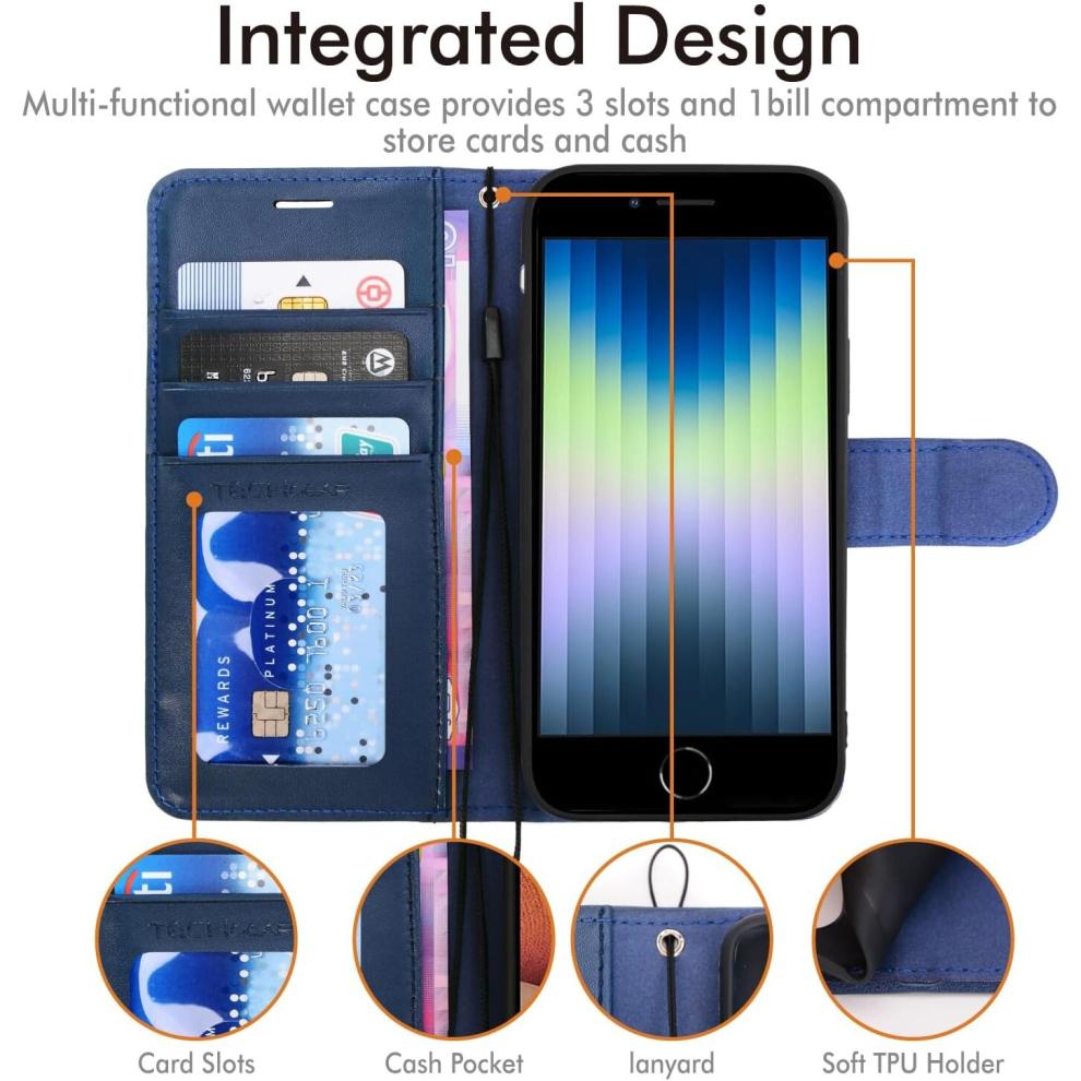 iPhone SE 2022 5G / 2020, iPhone 8/7/6 Leather Wallet Case, Flip Case Cover, Card Holder, Stand, Wrist Strap - PU Leather, Magnetic Closure Case
