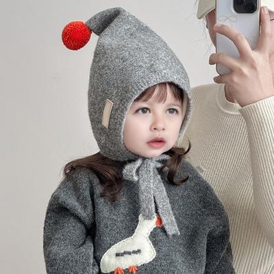 Kids Hat Plush Ball Decor Lace-up Warm Elastic Winter Hat Comfortable Loose Fit Cold Weather Baby Hat