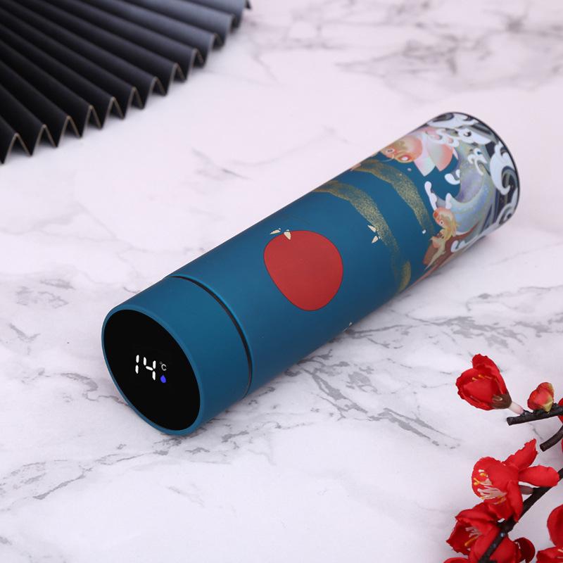 

Чашка-термос из нержавеющей стали 304, чашка для теплой воды, портативные чайные чашки большой емкости для мужчин и женщин в китайском стиле. 500ml синий