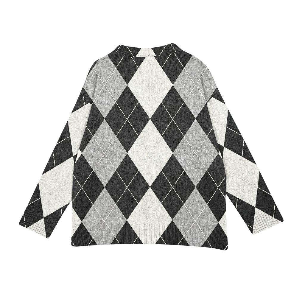 Women's Casual Plaid Print Long Sleeve Button Front Knit Cardigan Sweater for Fall and Winter
