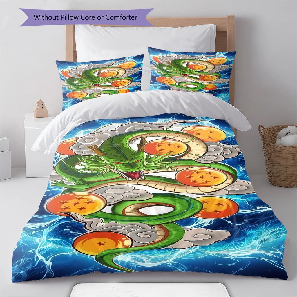 Shenron Pattern Bedding,Quilt Set Quilt Cover Pillowcase Home Birthday Gift (1 * duvet cover + 2 * pillowcase, without core)