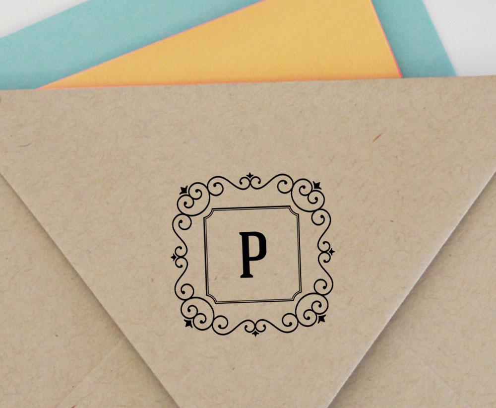 Printtoo Alphabet P Monogram Initial Square Swirl Border Self Inking Rubber Stamp Office