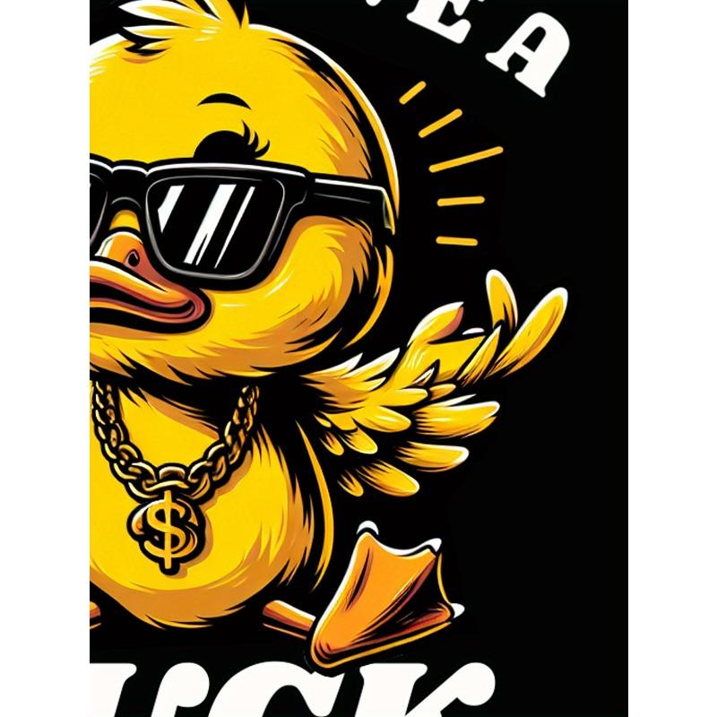 European sizes Cartoon Style Cool Duck Pattern And I DON'T GIVE A DUCK Letter Print Crew Neck T-shirt, Summer Top For Men's Street Leisurewear