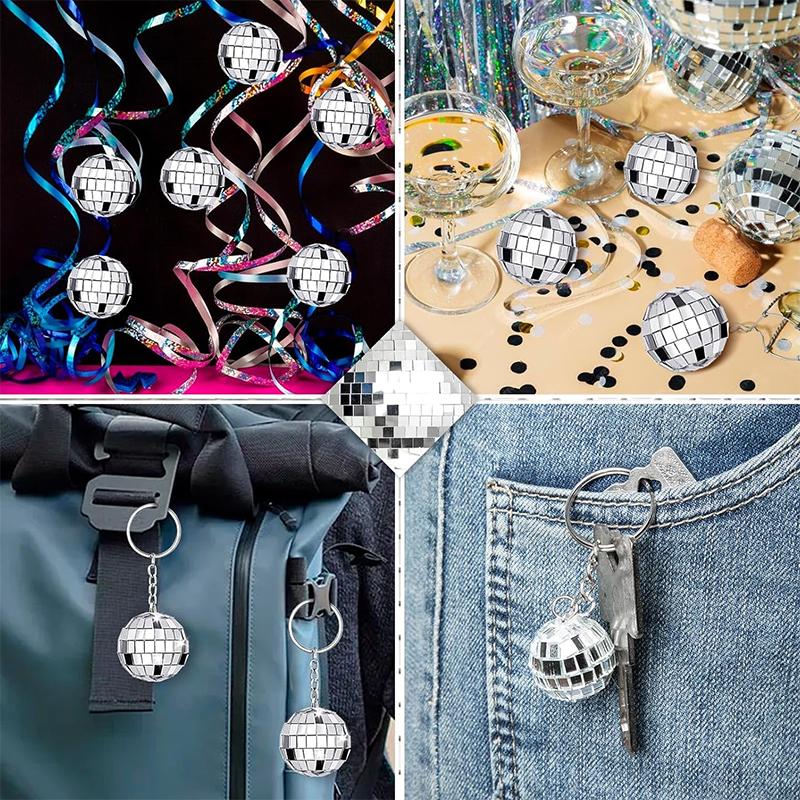 WTEMPO Bling Mini Disco Ball Keychains Party Favors IY Party Decorations Retro Keychain Set Car Key/Door Key/Bag/Christmas Tree Hanging Pendants