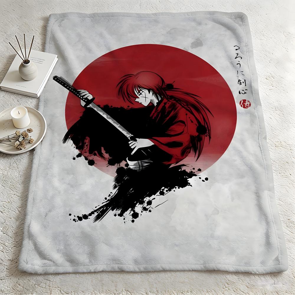 anime R-Rurouni Kenshin-n Throw Warm Soft Flannel Blanket, Multi-use for Sofa Bed Camping Travel Nap 75cmx90cm