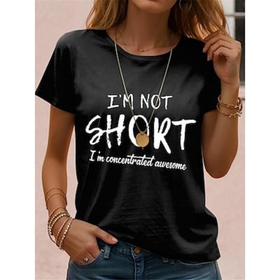 Damen T-Shirt Lässig Lustiger Spruch Rundhals Schwarz Weiß Kurzarm Buchstabenprint Täglich Freizeit Bequeme Oberteile Normale Passform