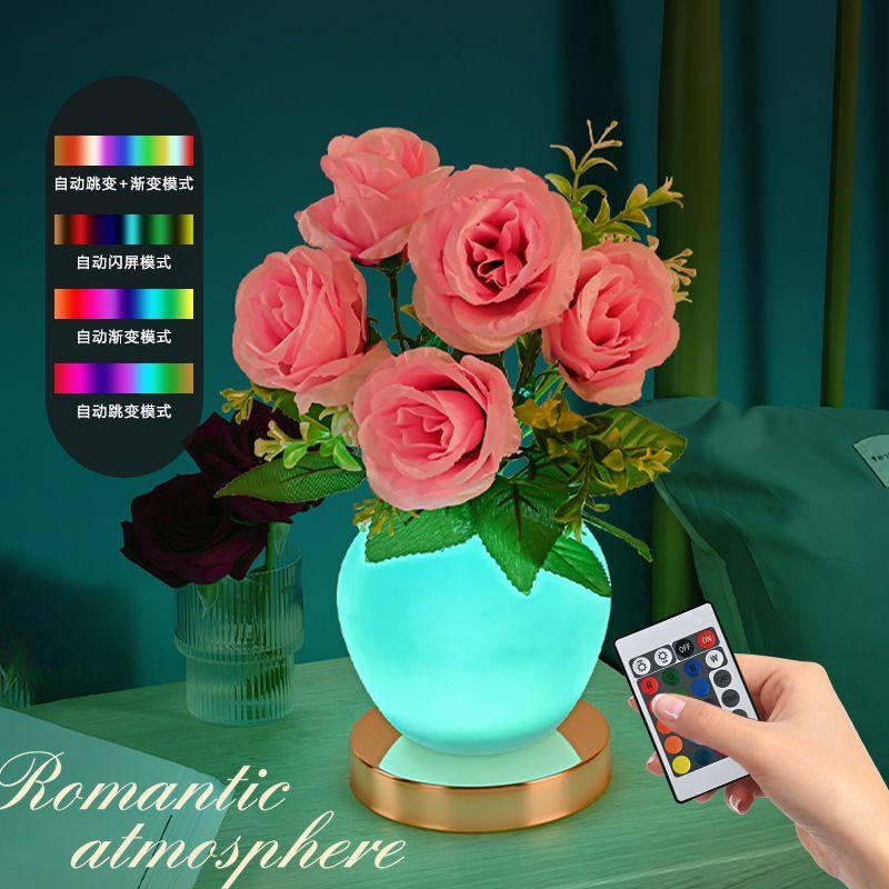 Rechargeable Night Light Shaped Champagne Rose, Creative Rose Decoration, Romantic Bedroom Gift