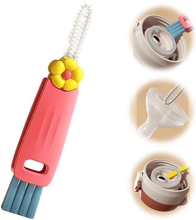 

Щетка для чистки крышек чашек 3 в 1, портативная щетка для чистки щелей для детских бутылочек, зазоров и узких мест в чашках 1PCS красный