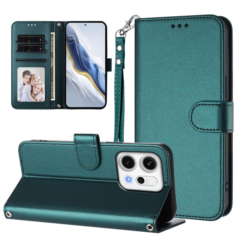 For Oppo Reno14 5G (Global) Leather Case Wallet Stand Phone Cover with Wrist Strap