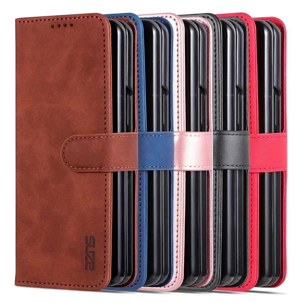 Fashion Business Sle Bla Flip Skin Feel Leather Phone Case for Samsung Galaxy Z Fold 7 6 5 4 3 Bracket Wallet Shockproof Cover