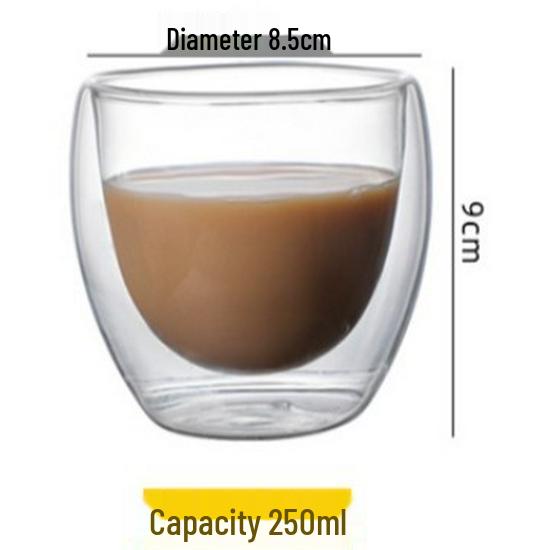 

High-Temp Resistant Double-Layer Glass Cup with Hammered Pattern, Transparent Borosilicate Design for Milk & Coffee. Customizable. Transparent