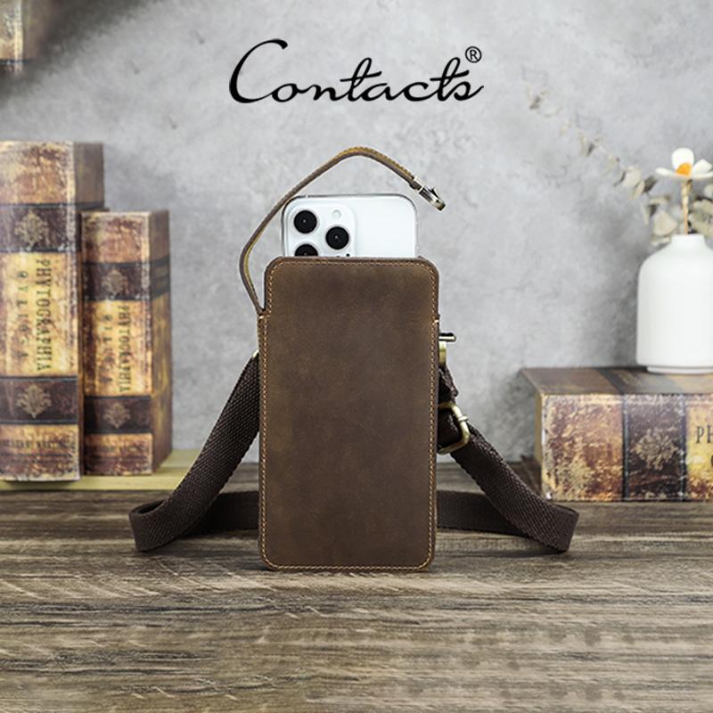 CONTACT'S Retro Genuine Leather Shoulder Bag Men Metal Push Lock Belt Clip Waist Bag Male Travel Daily Gift Crossbody Bag