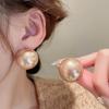 Imitation pearl round silver needle stud earrings fashion temperament geometric earrings