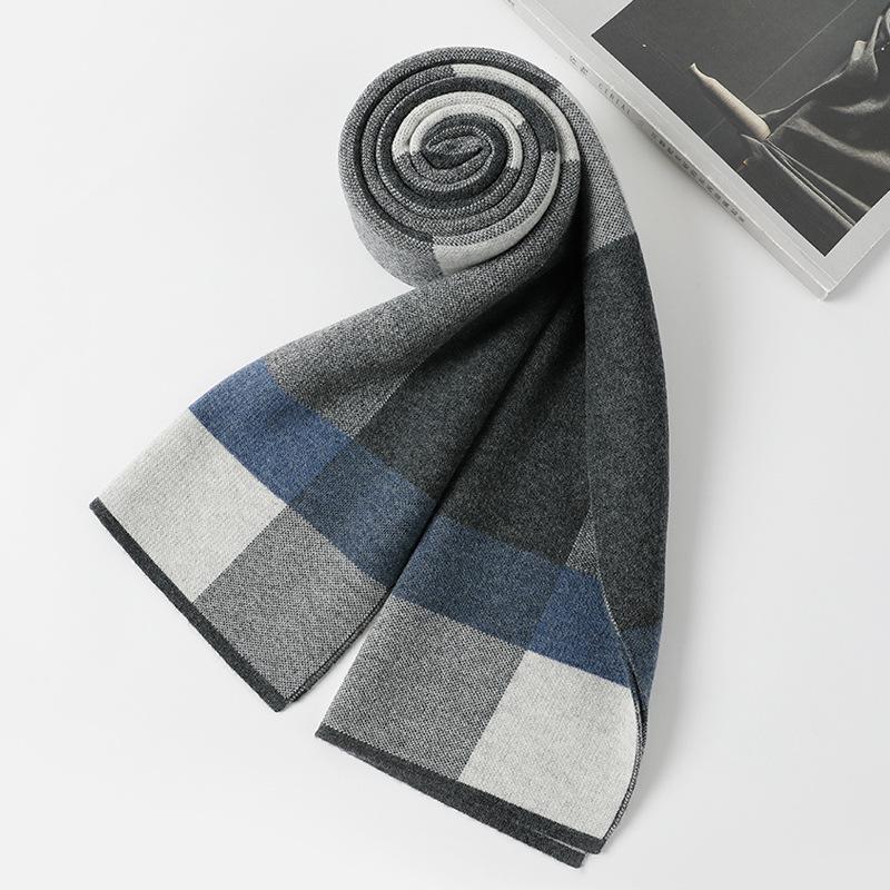

Мужской вязаный шерстяной шарф, шарф, Сумка серый шарф, мужской шерстяной шарф, теплый и утолщенный клетчатый шарф. Above 175cm светло-серый