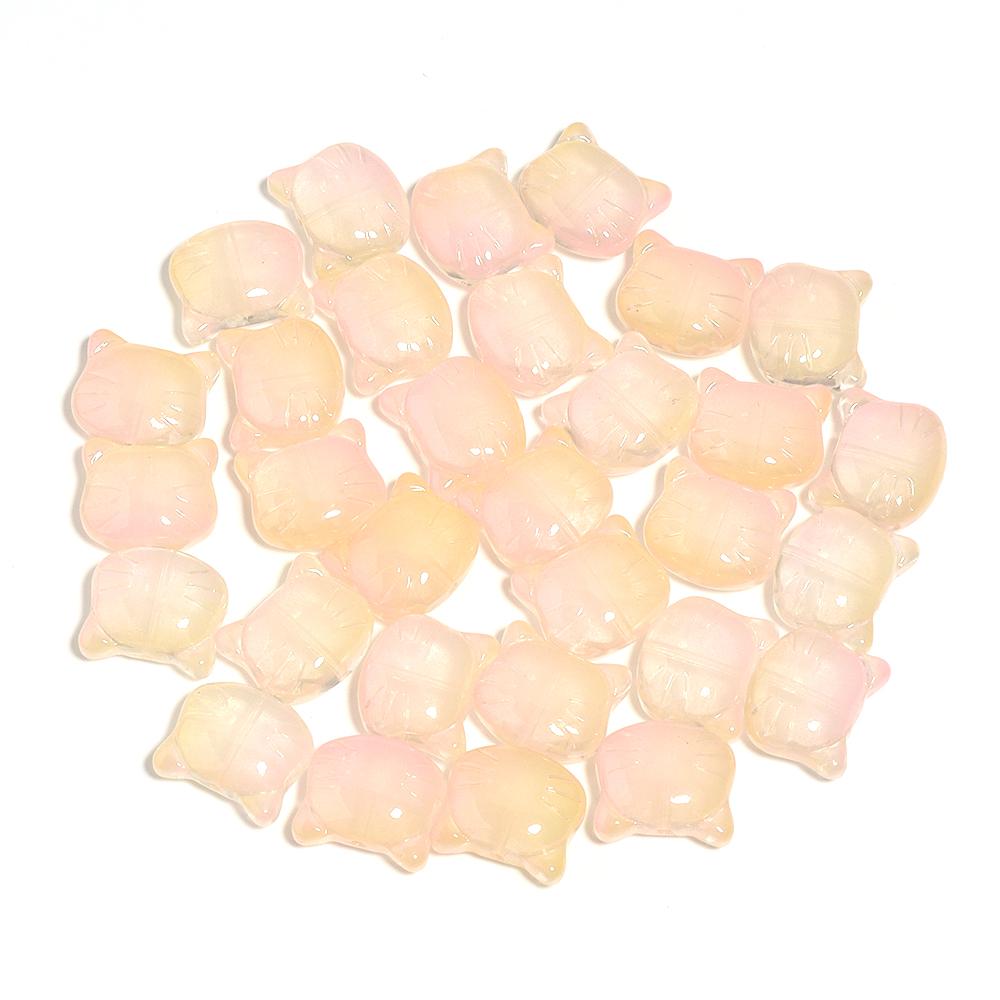 30Pcs Cat Head Glass Beads Cute Cartoon Kitten Lampwork Loose Bead for Jewelry Making Accessories DIY Bracelet Necklace Pendant