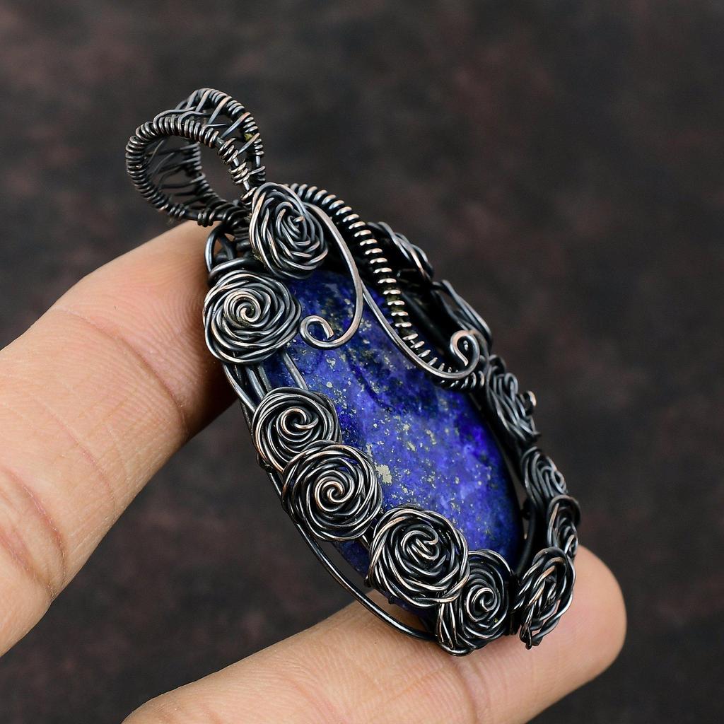 Lapis Lazuli Pendant Copper Wire Wrapped Pendant Handmade Copper Jewelry Natural Gemstone Pendant Gift For Women Dainty Wire Wrapped Jewelry