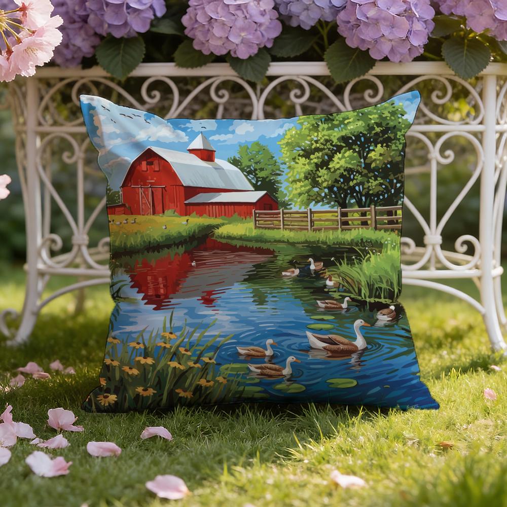 Colorful Farm Painting Cushion Cover Home & Car Dual-Scene Pillow Cover: Reversible for Premium Comfort