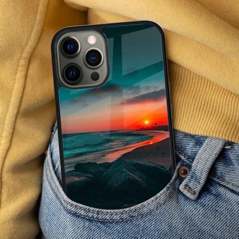 Sunset Silicone Soft Phone Case for iPhone 17 Air 16e Pro max 15 Pro 13 14 Plus 11 12 MagSafe Magnetic Coque
