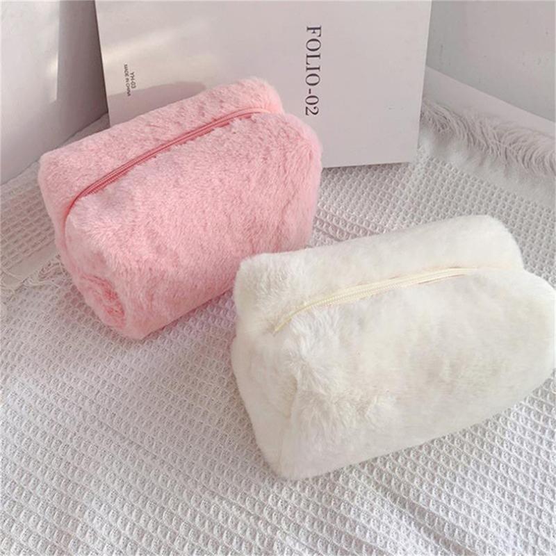 Cosmetic Bag Women Macaron Sweet Large Capacity Storage Bags High Appearance Level Portable Plush Toiletry Bag Washing Pouch