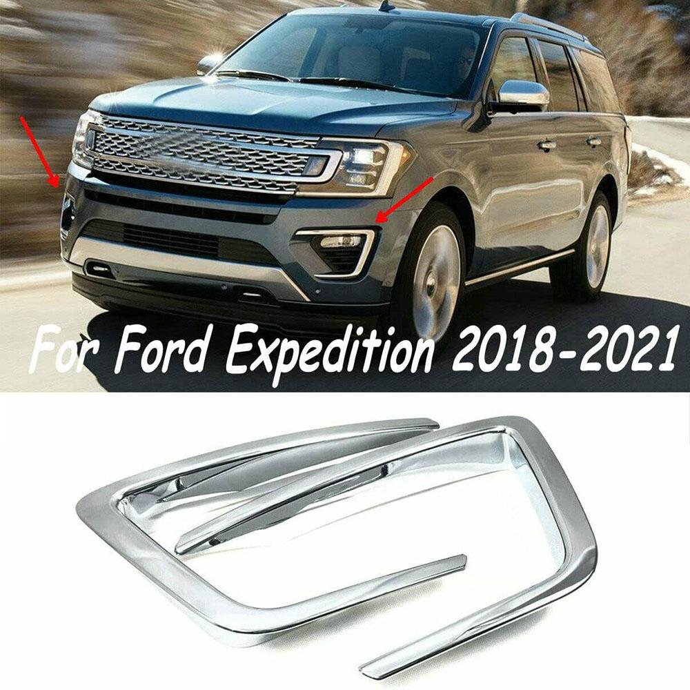 Chrome Front Fog Light Lamp Cover Trim For Ford Expedition 2018-2021