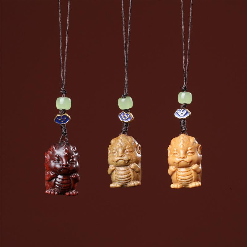 Purple & Green Sandalwood Zodiac Dragon Phone Lanyard & Keyring Pendant