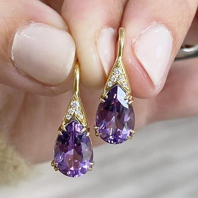 Pendientes Colgantes Huitan de Gota de Agua Morada con Circonita Cúbica para Mujer, Pendientes Elegantes con Temperamento para Dama, Joyería para Bodas, Aniversarios, Fiestas