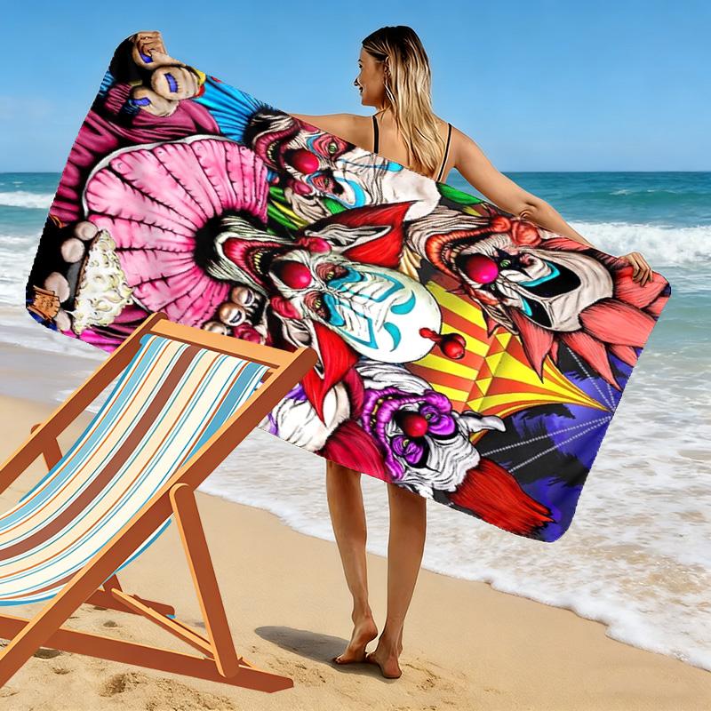 Creepy Clown 2D Flat Print Beach Towel, Large Soft Quick Dry Towel for Beach Camping Swimming.MSTJ0918425