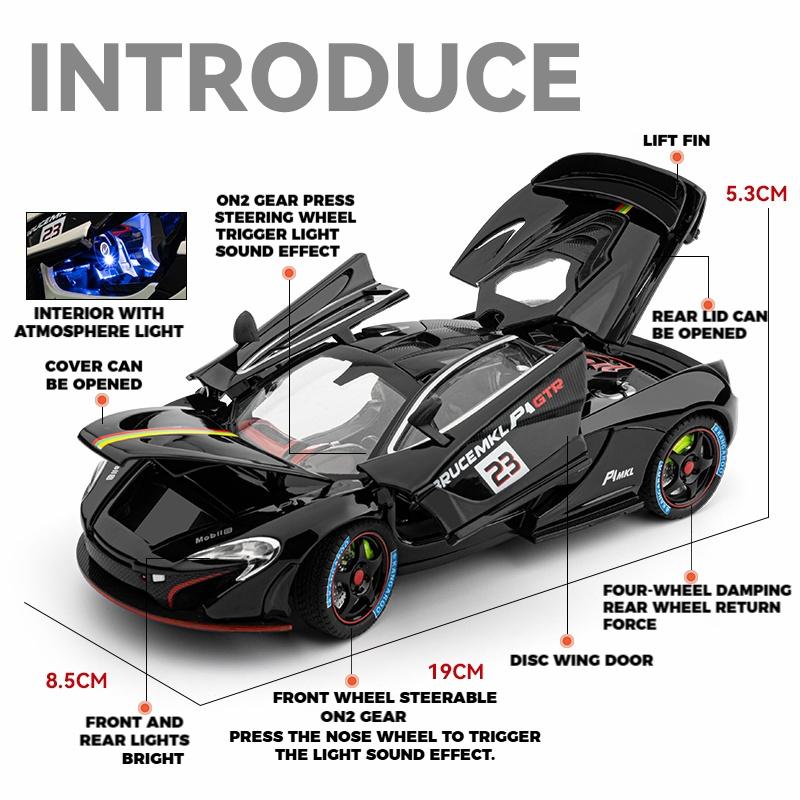 1/24 McLaren P1 GTR Supercar Alloy Diecast Model Car Sound and Light Pull Back Children's Toy Car Classic Ornaments Collection