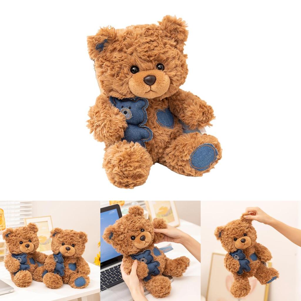 Plush Teddy Bear Pillow Embracing A Denim Doll For Kids Gift Comfort