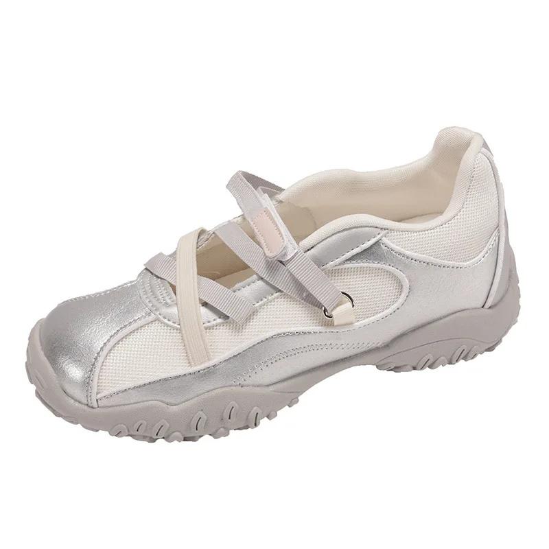 Ballet Style Summer Thick Heel Casual Sports Deqin Shoes Women's Open Toe Breathable Mary Jane Striped Pattern Synthetic Leather