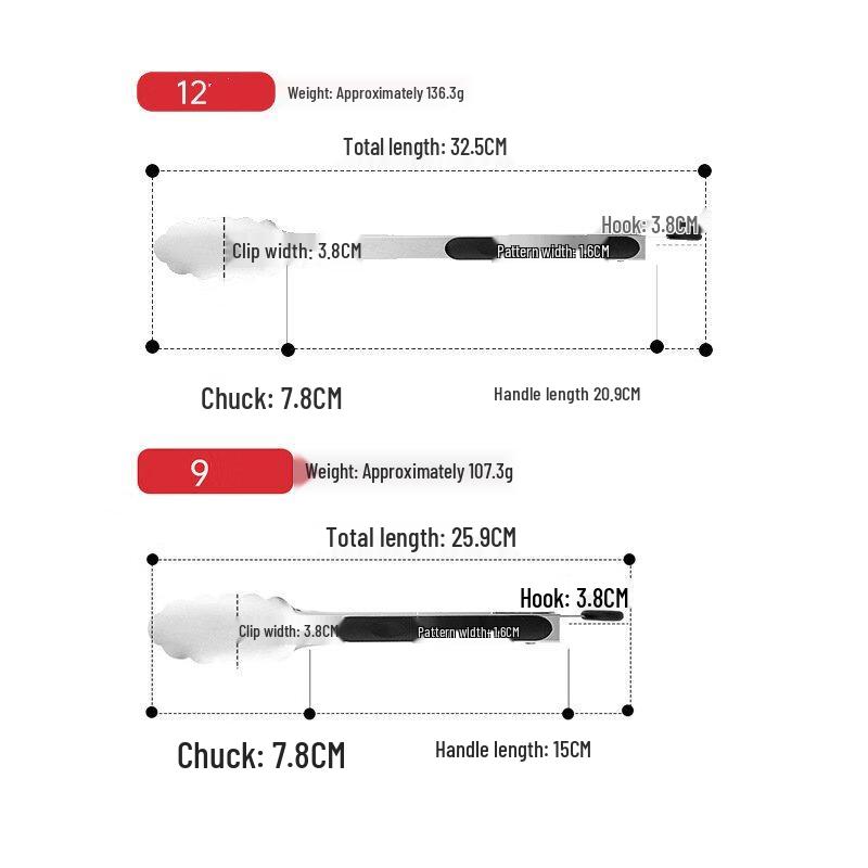 ZISIZ Stainless Steel Food Tongs Set (9  + 12 )