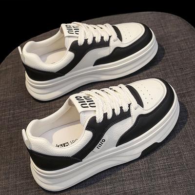 Leder Dicksohlige Erhöhende Kleine Weiße Schuhe Damenschuhe Frühling und Herbst Neu Vielseitige Board-Schuhe Panda-Schuhe Lässige Sportschuhe