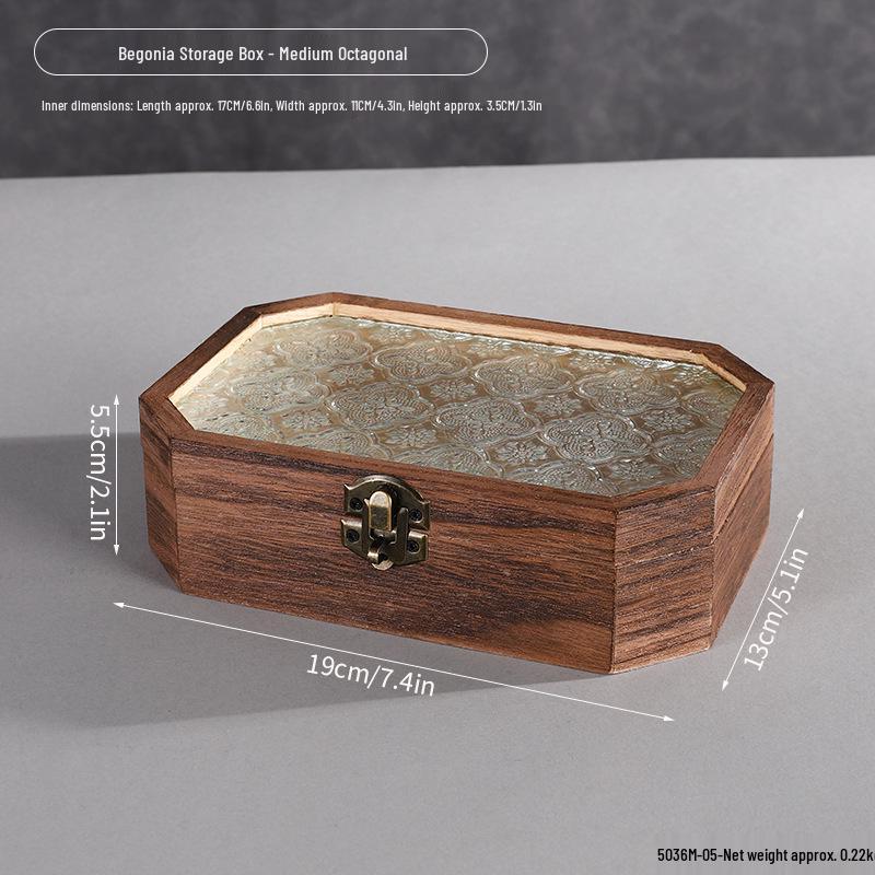Retro Begonia Glass Lid Wooden Storage Box for Cosmetics, Snacks, Candy, and Documents - Dustproof and Multifunctional