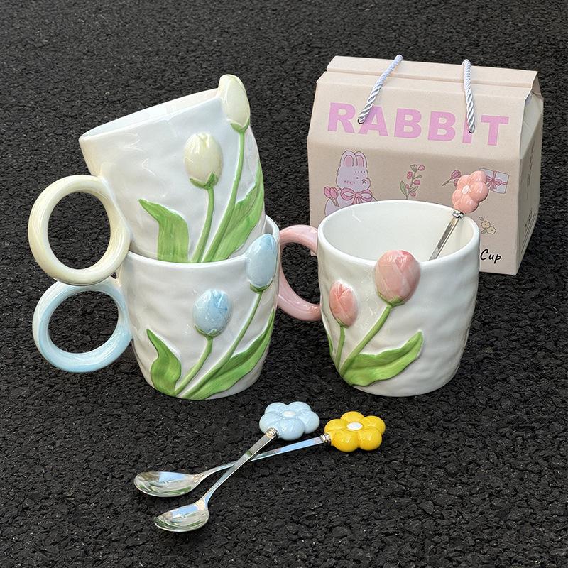 Koreanische Tulpenbecher für Mädchen Geburtstagsgeschenke Praktische Tassen für beste Freundin Souvenir Geschenkbox