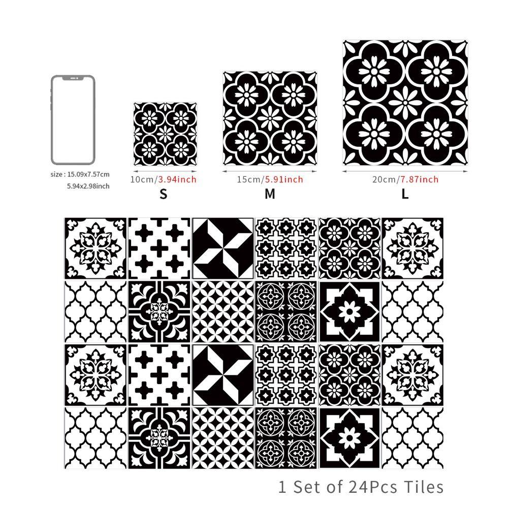 24Pcs/Set Mandala Style Ceramics Wall Sticker 10/15/20cm Vintage Tile Decoration Film Self Adhesive Waterproof