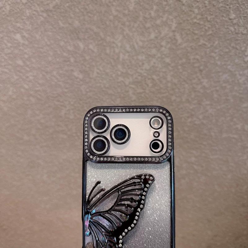 Glitter Quicksand Butterfly Rhinestone Stand Shockproof Anti Fall Phone Case For Apple Iphone