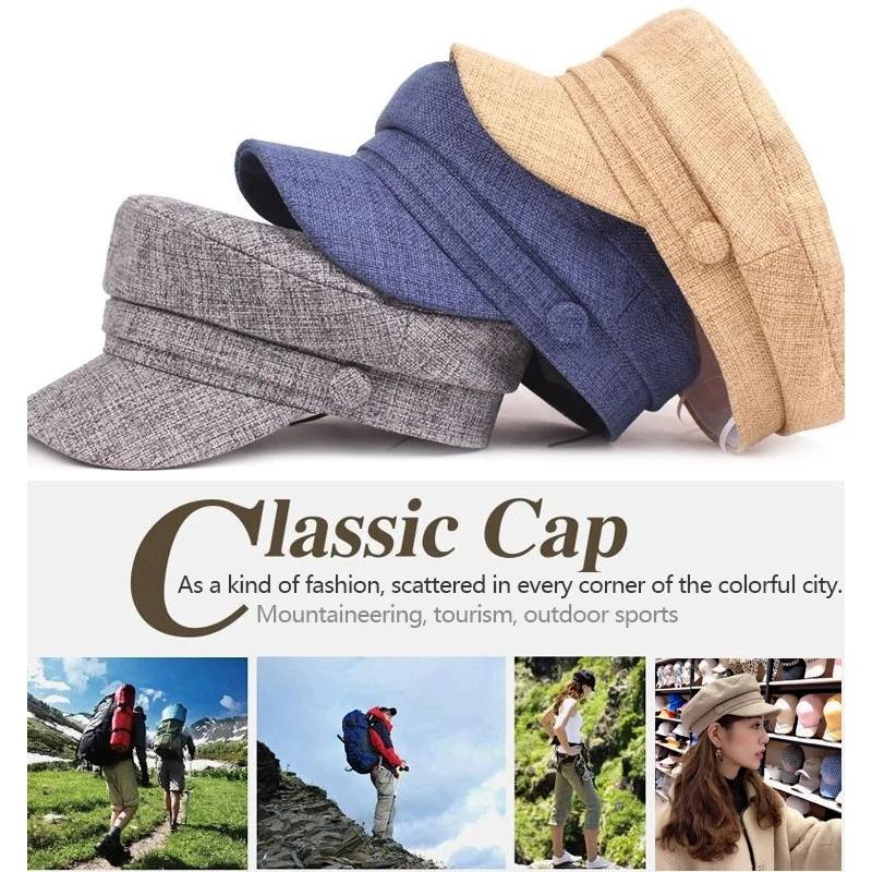British Retro Style Solid Color Breathable Flat Top Newsboy Cap Sun Hat Military Cap Beret Hats