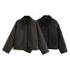 2024 Autumn Women's European & American Style High Neck Diamond Pattern Short Cotton Jacket