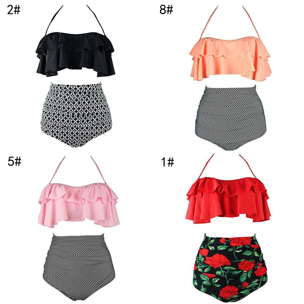 Damen Blumen High Waist Bikini Set Stilvolle Bademode Gepolstert Übergröße Badeanzug
