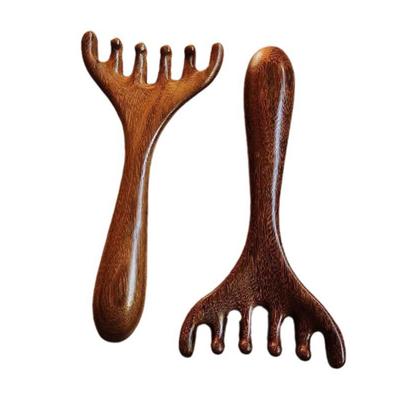 Six-Claw Meridian Massage Comb Long Handle Sandalwood Scalp Massager Comb Deer Antlers Wide Tooth Body Massage Guasha Scrubber Tool