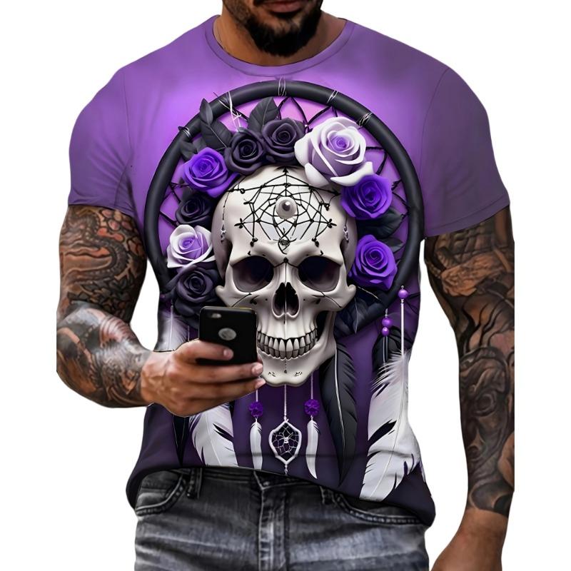 Vintage Ethnic Style Pattern Printed Men's T-Shirt Outdoor Casual Round Neck Short-Sleeved Tops Street Male Oversized Clothing