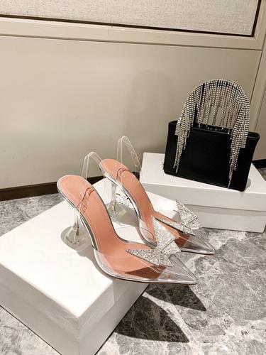 Fashion 2025 Sunflower Rhinestone High Heels Pointed Toe PVC Transparent Butterfly Rhinestone Sandals Baotou Women's Shoes