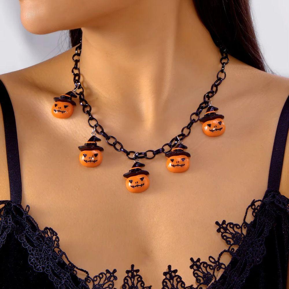 Resin Halloween Pumpkin Necklace Bat Halloween Jewelry Ghost Pendant Necklace  Ghost Festival