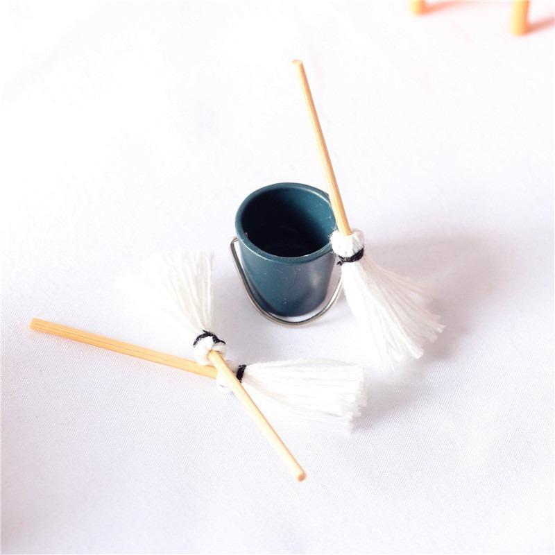 Mop Bucket 1 Set 1:12 Dollhouse Miniature Resin Kitchen Garden Classic Pretend Play Furniture Toys Creative Gifts