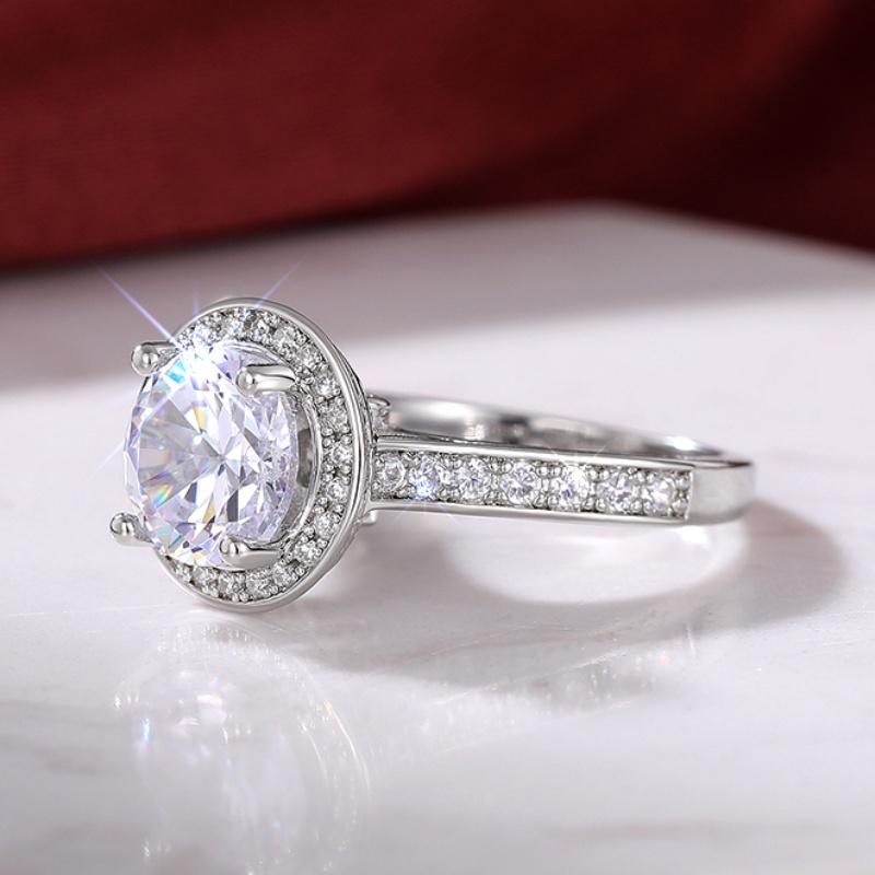 Huitan Bright Round AA Cubic Zirconia Rings for Women Luxury Fashion Wedding Engagement Jewelry Girlfriend Love Chic Accessories