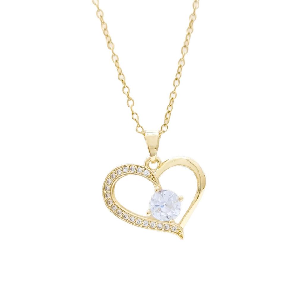 Women's Gold-Plated Copper Heart Pendant Necklace with Zircon Inlay