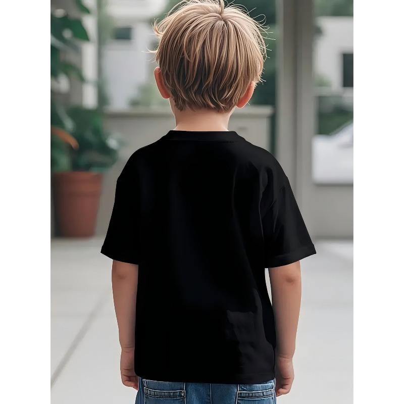 Boys Crew Neck Short Sleeve T-Shirt with KUYA Letter & Sun Pattern Print